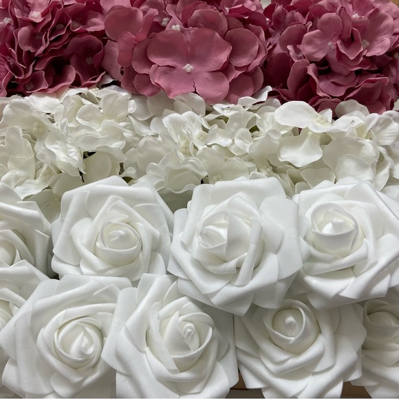 Custom White Roses & Hydrangeas Flower Mix Wedding Decor Various Color Options - Picture 4 of 14
